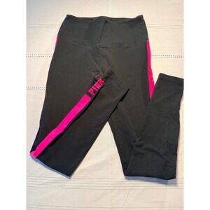 Victoria's Secret PINK High Waisted Leggings Black Neon Pink Stripe Size M